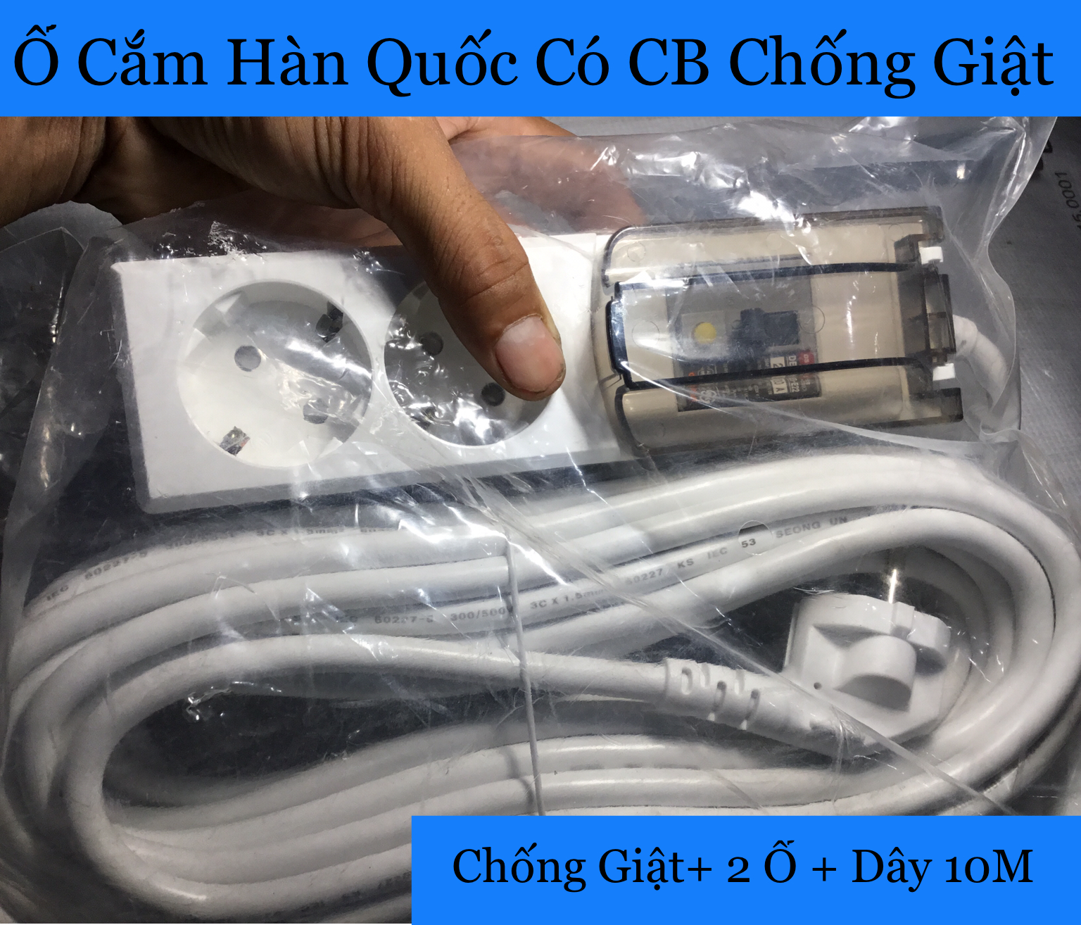 Ổ cắm hàn quốc có cb chống giật 2 ổ 10m