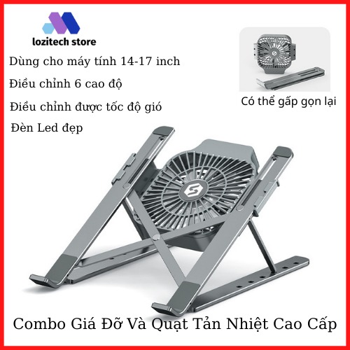 Giá Đỡ LAPTOP, MACBOOK, IPAD Bằng Nhôm Kèm Quạt Tản Nhiệt Có Thể Điều Chỉnh Tốc Độ Quạt Và Tháo Rời ,Đế Tản Nhiệt Laptop Có Thể Chỉnh Được Độ Cao