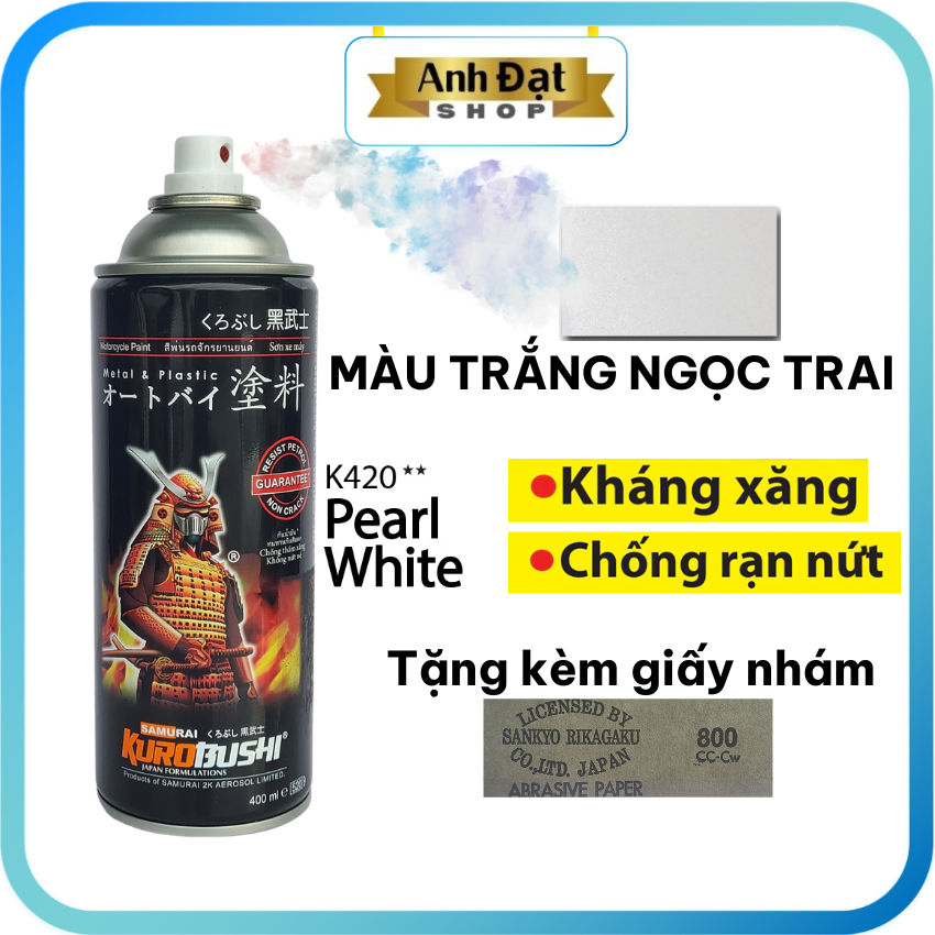 [SƠN SAMURAI] Màu trắng ngọc trai K420**, dung tích 400ml, có khả năng kháng xăng (A92, A95), chống rạn nứt, Anh Đạt Shop