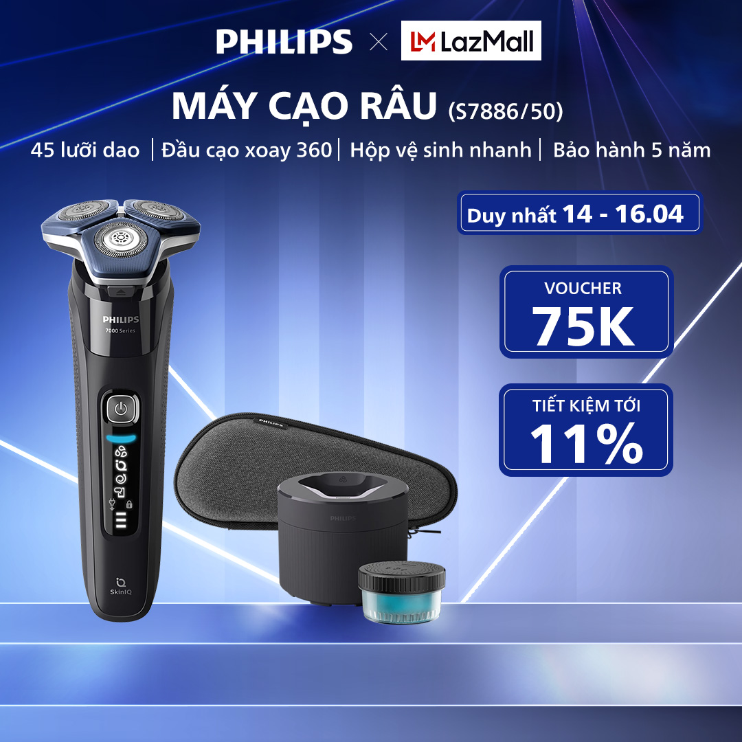 Máy Cạo Râu Khô Và Ướt PHILIPS S7886/50, Lớp Mạ Nano SkinGlide, Có Hộp Vệ Sinh, Bảo Hành 5 Năm