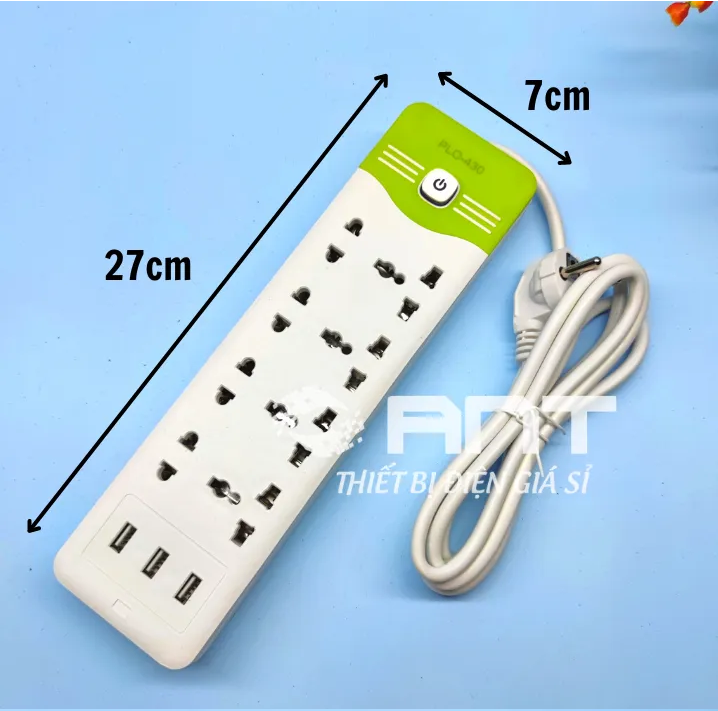 Ổ cắm điện plo-430 dây dài 2m, 8 ổ cắm, có lỗ usb tiện lợi