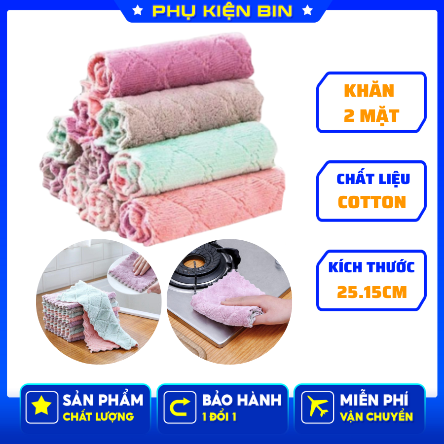Combo 10 Khăn lau đa năng nhà bếp 2 mặt siêu thấm nước, khăn lau bếp từ, khăn lau nhà bếp đa năng siêu thấm hút bằng vải mịn, khăn lau tay nhà bếp, khăn lau kính, khăn lau giá rẻ