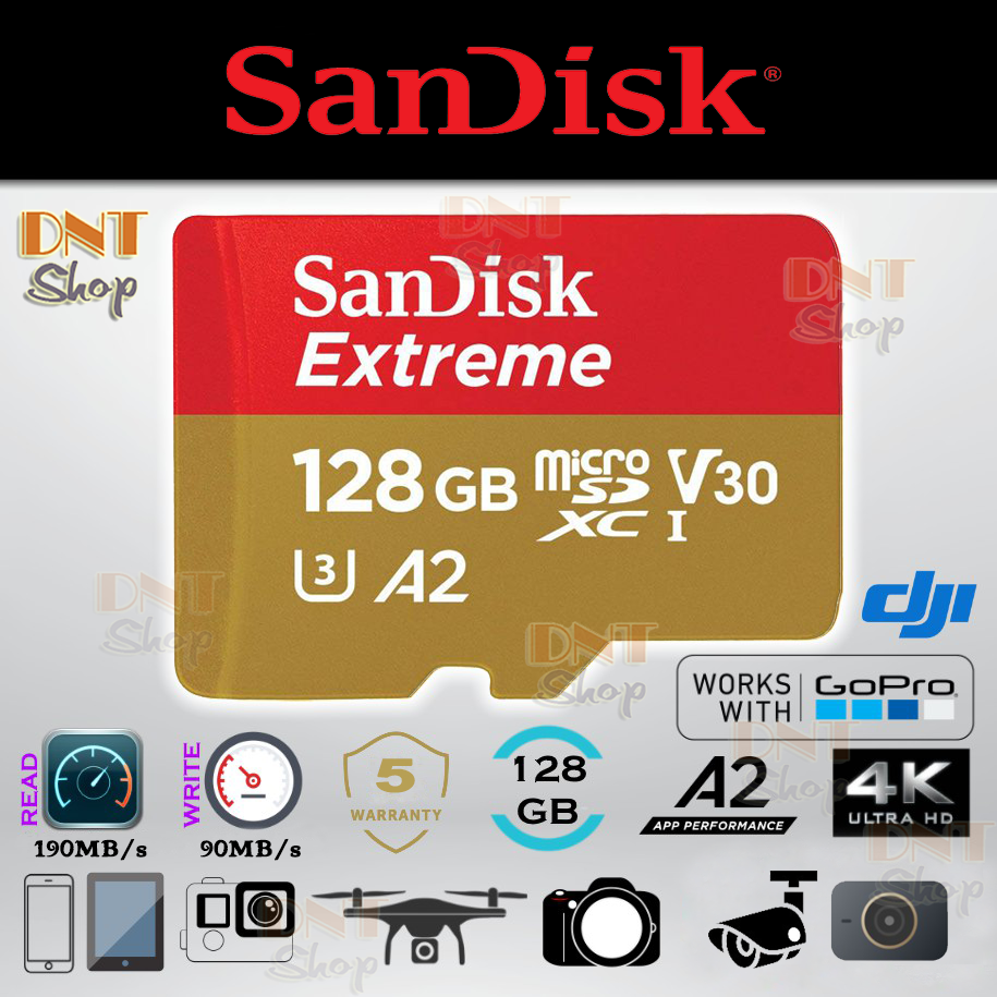 Thẻ nhớ MicroSDXC SanDisk Extreme A2 - 128GB V30 U3 4K Class 10 UHS-I 190MB/s (SDSQXAA-128G-AN6MA)