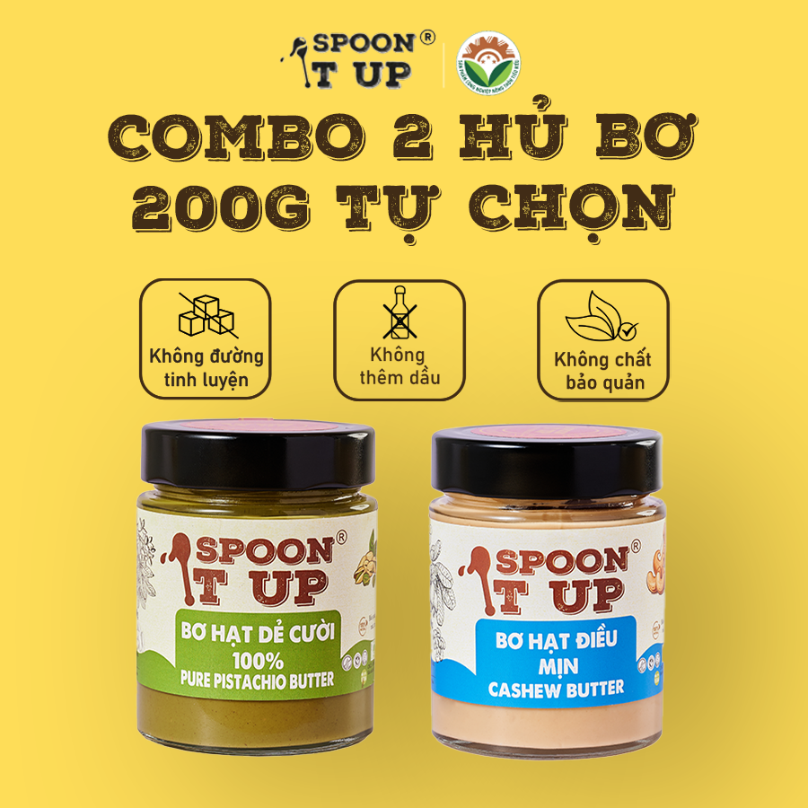 Combo 2 Hũ Tự Chọn: Bơ Dẻ, Hạt Điều, Hạnh Nhân Spoon It Up - Không Đường/Dầu/Phụ Gia. Bổ Sung Protein, Hỗ Trợ Tim Mạch