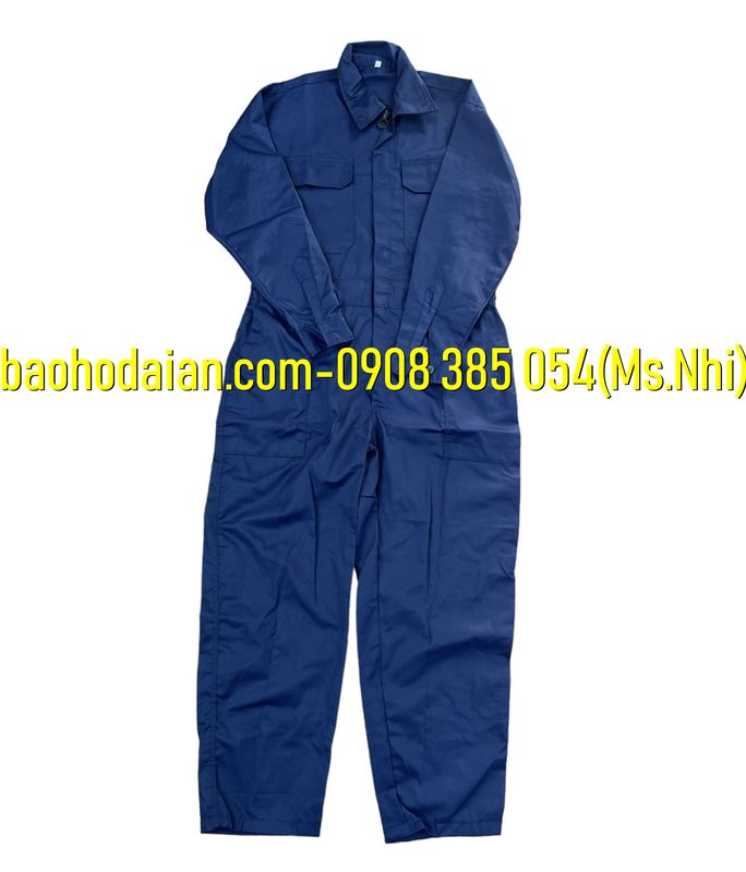 Quần áo bảo hộ lao động áo liền quần vải kaki 65/35 thấm hút mồ hôi màu xanh đen