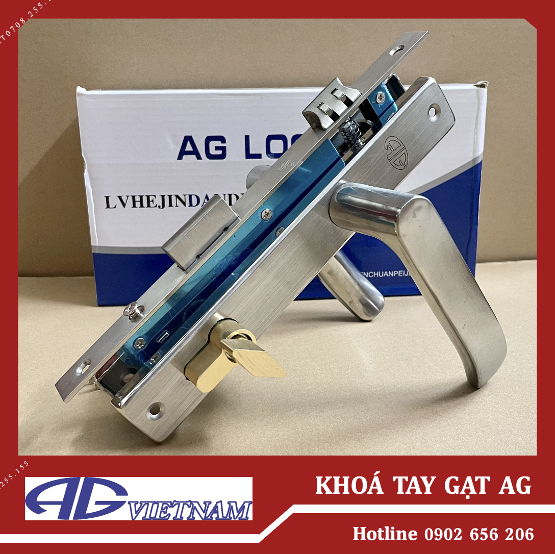 [Giá sỉ] Khoá Tay Gạt AG Inox dùng cho cửa nhôm, sắt, gỗ đố 3x6 hệ 700