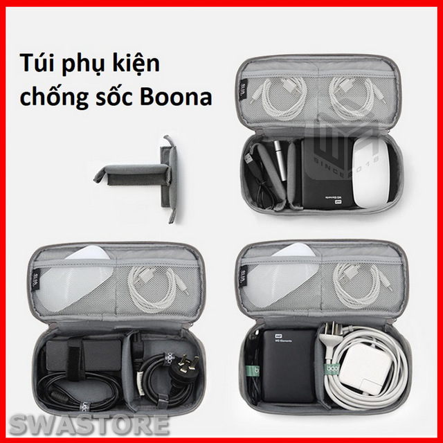Túi chống sốc đồ công nghệ hãng Boona dáng dài SWASTORE (size 25cm) [Vải chống nước] Túi đựng lens máy ảnh túi đựng pin dự phòng túi đựng sạc cáp