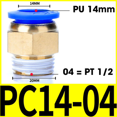 5 Đầu nối hơi khí nén nhanh PC14-04 - Dây hơi 14mm, chân gen 21mm (5 sản phẩm)