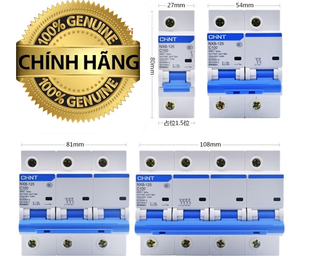 Át chint mcb 2p 100a - 3p - 4p 100a dạng gài thanh ray nxb-125 10ka