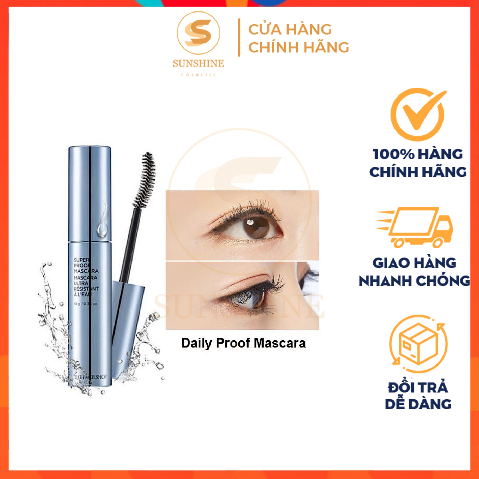 Chuốt Mi Mascara The Face Shop ⚡⚡ Chống Nước Daily Proof Mascara TFS làm dày và cong mi Hàn Quốc 10g