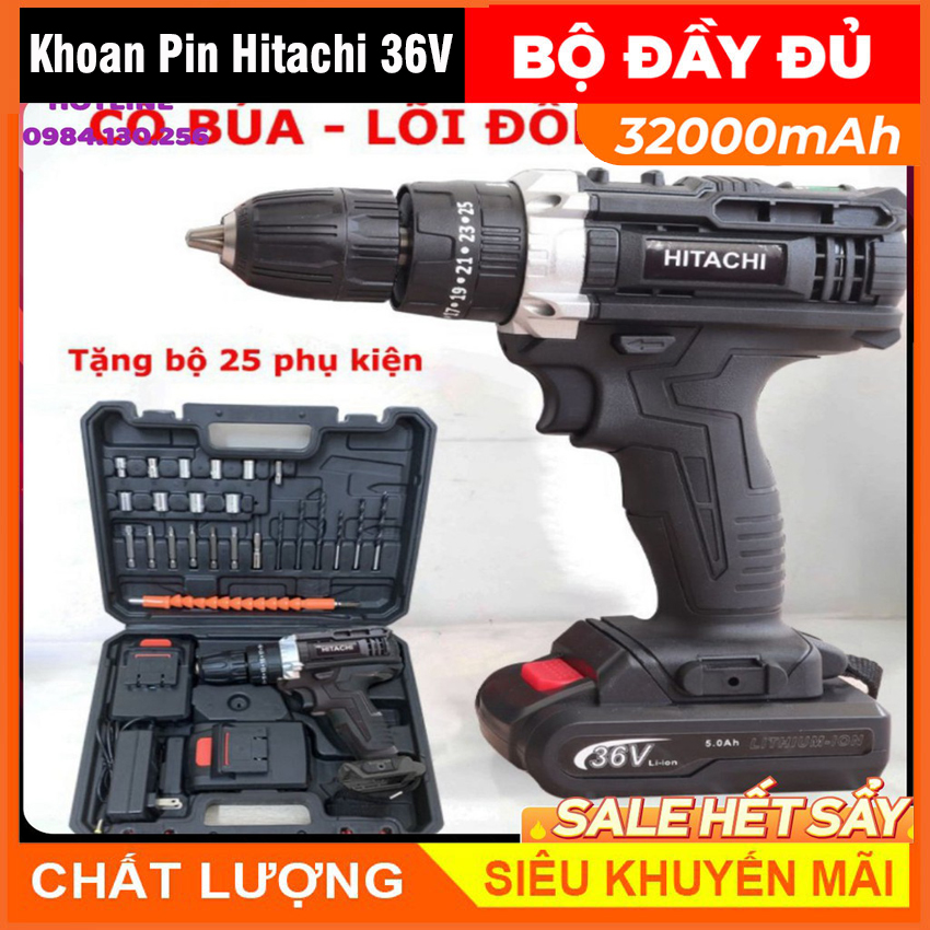 Bộ máy khoan cầm tay dùng pin HITACHI 36V Đen- Hàng loại 1 - Đa chức năng - Máy bắn vít, máy khoan pin cầm tay - máy khoan, máy khoan mini.bh chính hãng.