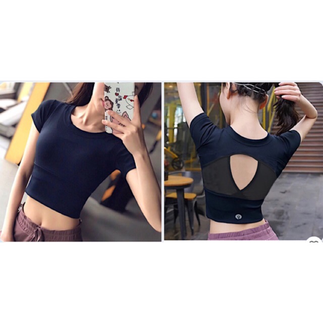 Áo croptop phối lưới lưng có mút sẵn