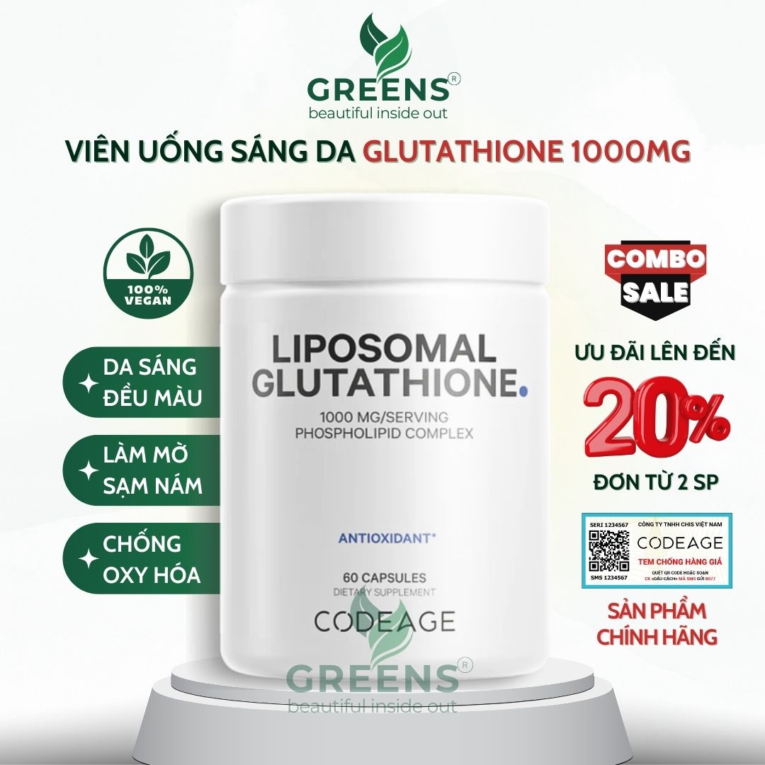Viên Uống Sáng Da, Mờ Sạm Nám CODEAGE Liposomal Glutathione 1000mg | Greens Beauty