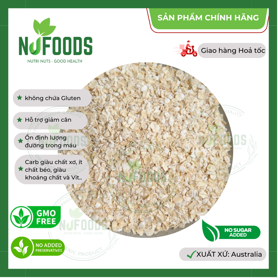 Nhập úc - yến mạch hữu cơ nufoods cán dẹt, hỗ trợ giảm cân