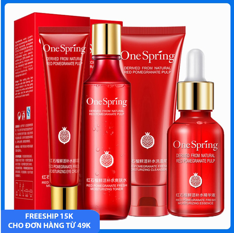 JULY20 - Set bộ mỹ phẩm chăm sóc da mặt ONE SPRING 4 món: Sữa rửa mặt+Nước hoa hồng+Tinh chất sáng da+Kem mắt cải thiện nếp nhăn, dưỡng ẩm, da sáng màu, chống lão hóa, bộ skincare dưỡng da cao cấp nội địa Trung JU-SPU084
