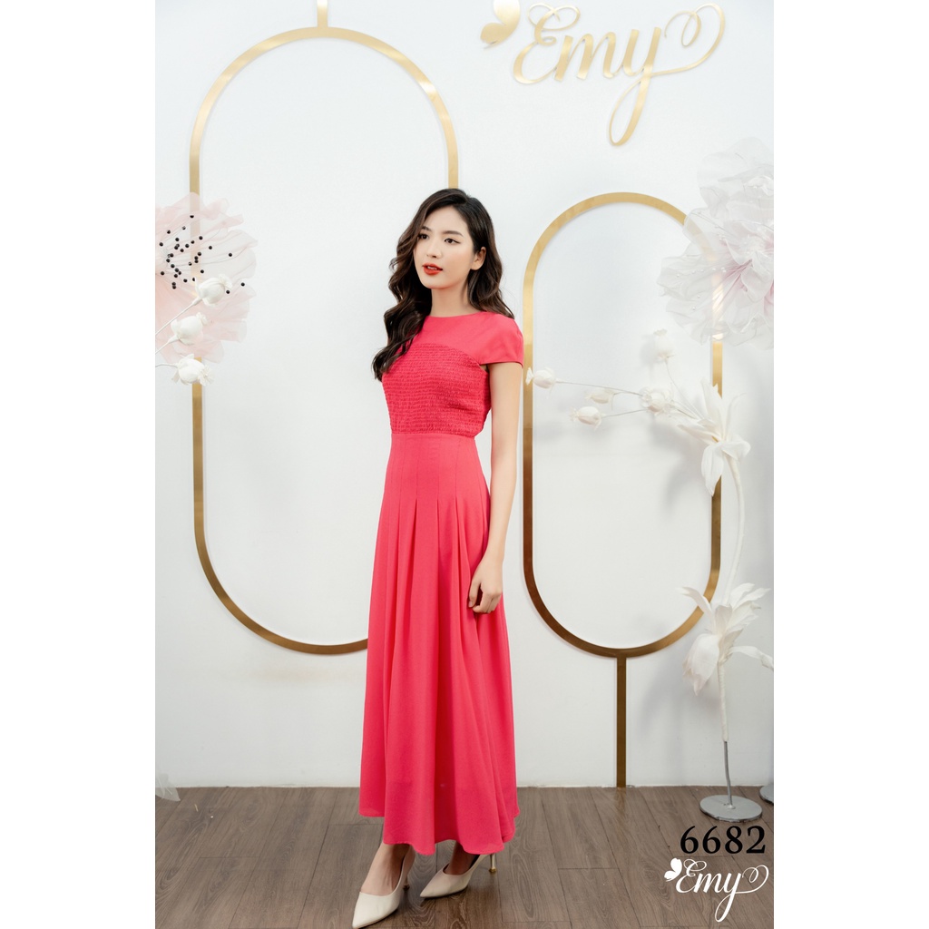 Đầm maixi emy em6682 hồng smocking