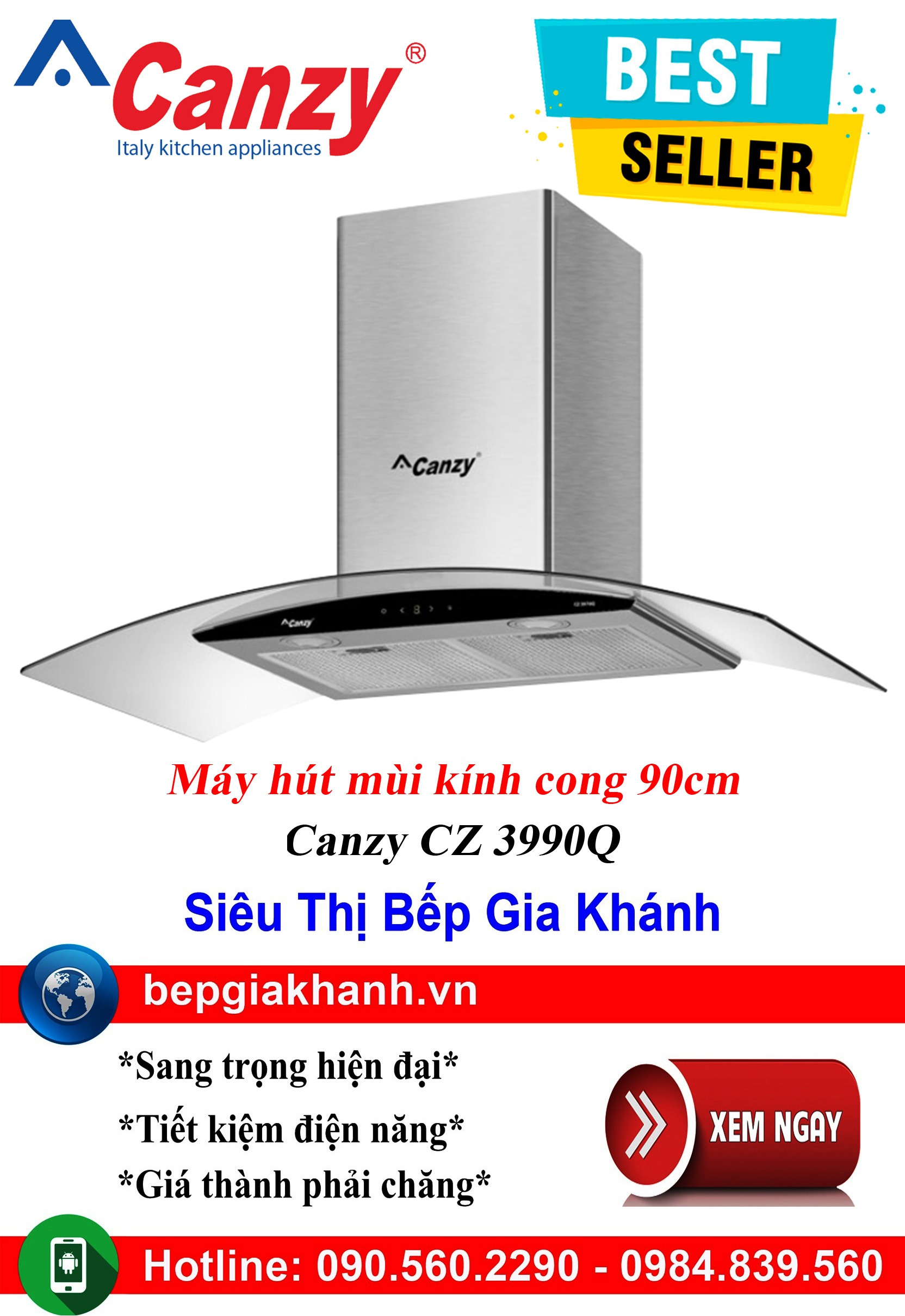 Máy hút mùi kính cong 90cm Canzy CZ 3990Q, máy hút mùi nhà bếp, máy hút mùi bếp, máy hút mùi kính cong, máy hút mùi canzy, máy hút mùi mini, máy hút mùi âm trần, máy hút mùi electrolux, may hut mui