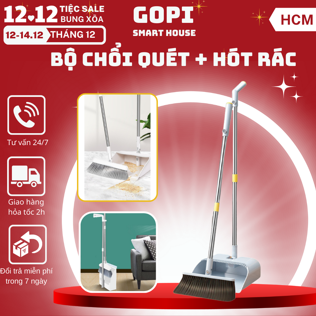 Chổi nhựa quét nhà thông minh kèm hót rác cán dài gấp gọn tiện dụng, bộ chổi quét nhà kèm hót rác thiết kế thông minh xoay 180 độ, lọc lông tóc, chổi quét nhà 2in, chổi quét nhà, chổi quét bụi đa năng