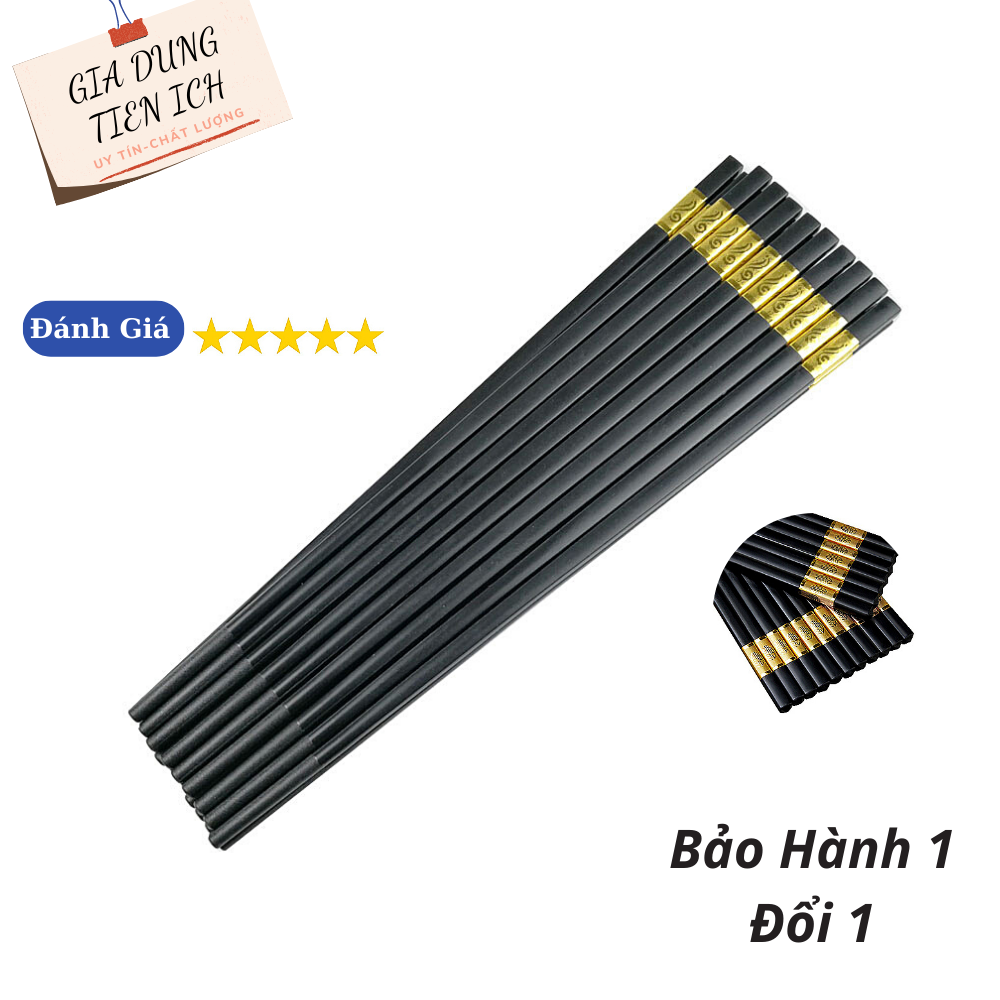 Bộ 10 Đôi Đũa Mạ Vàng, Đũa Hợp Kim Mạ Vàng HÀN QUỐC Chống Mốc, Đũa ăn khảm vàng,Chống trơn trượt cao cấp, dua ma vang, dua hop kim chong moc