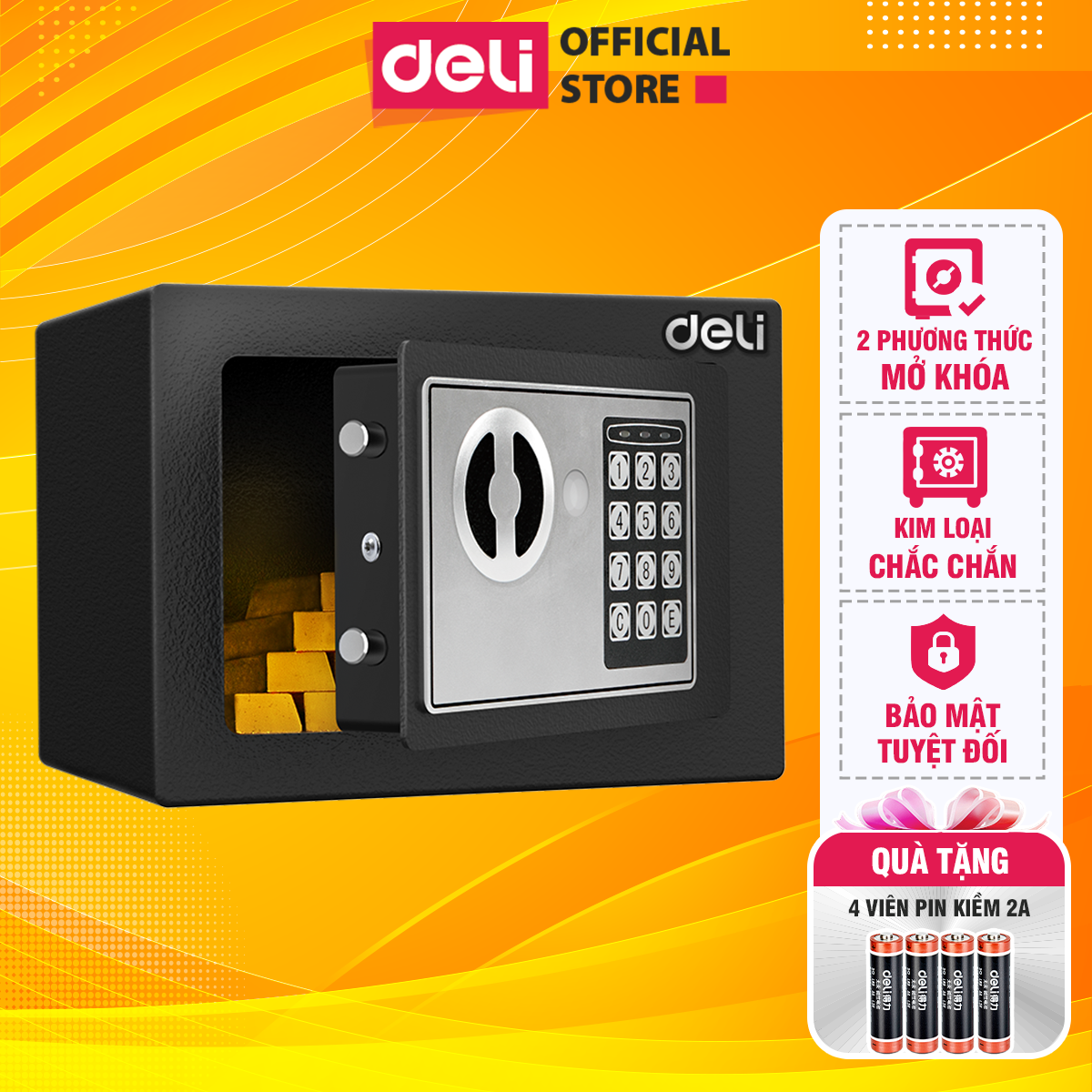 Két sắt mini deli khóa điện tử chống cháy, két sắt có độ bảo mật cao két sắt an toàn đựng tiền trang sức cho gia đình văn phòng két sắt nhỏ gọn két sắt có 2 cách thức mở khóa