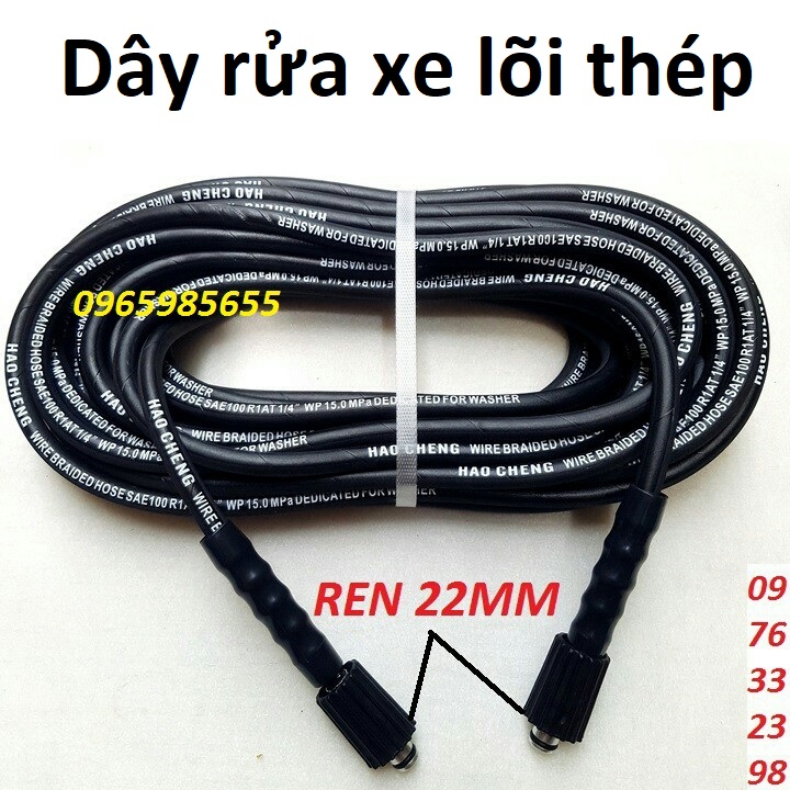 Dây xịt rửa xe áp lực gia đình 10m,15m,20m / Loại 2 đầu to bằng nhau - có lõi thép chịu lực ( Lắp máy xịt rửa xe áp lực cao)