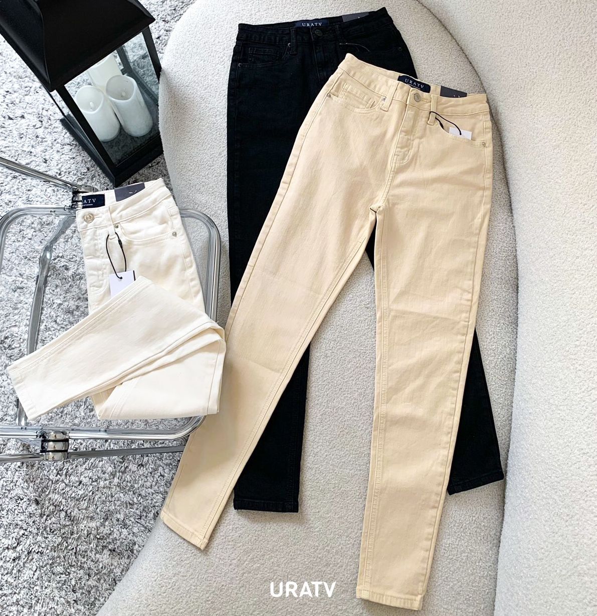 Quần jeans skinny trơn co giãn lung cao dầy dặn URATV