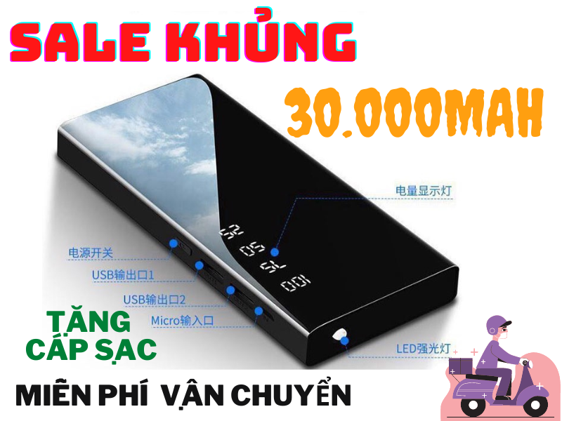 Pin sạc dự phòng cao cấp, sạc dự phòng lcd mặt gương cao cấp sạc nhanh dung lượng 30.000 mah