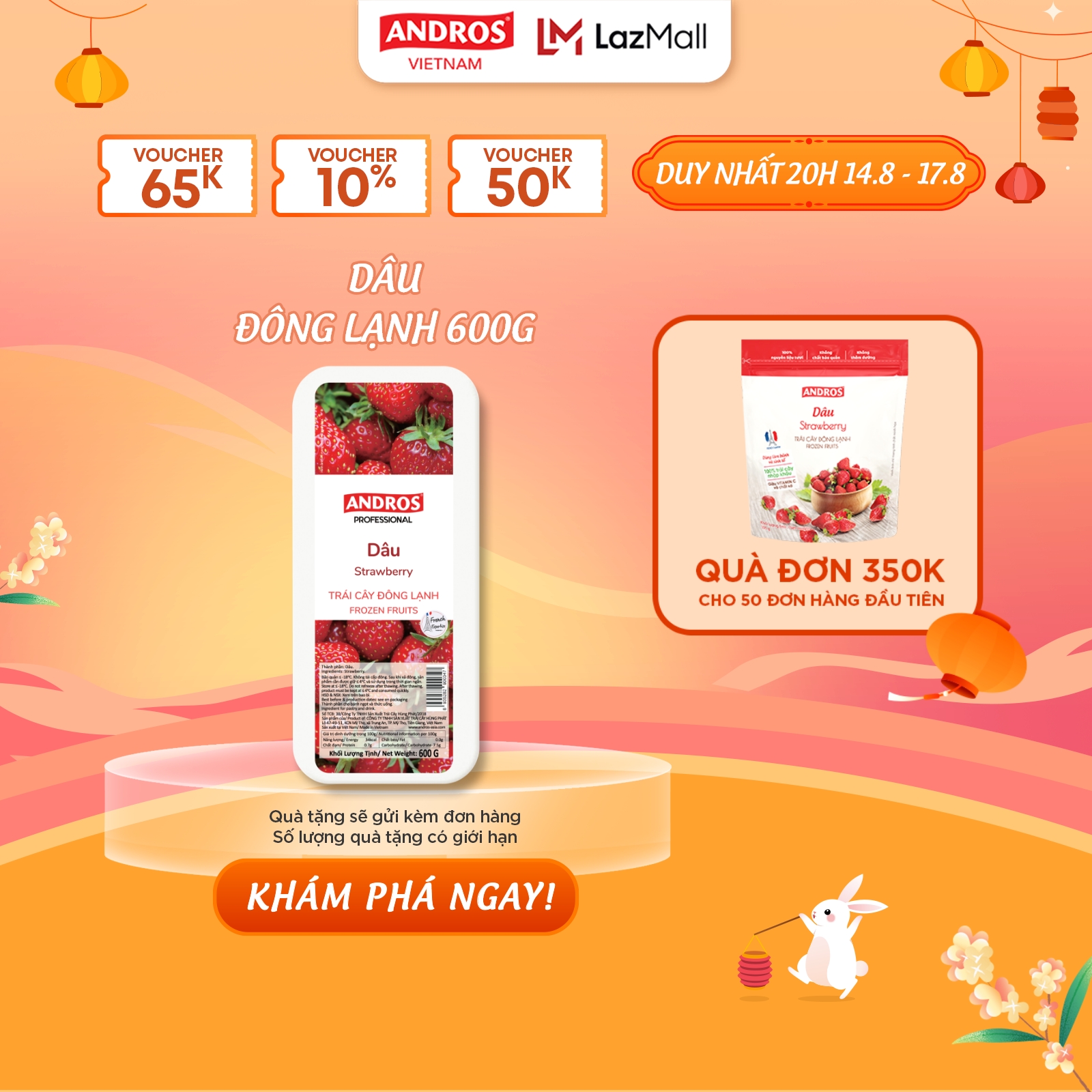 Dâu đông lạnh - không chất bảo quản - trái cây đông lạnh andros iqf - 600g