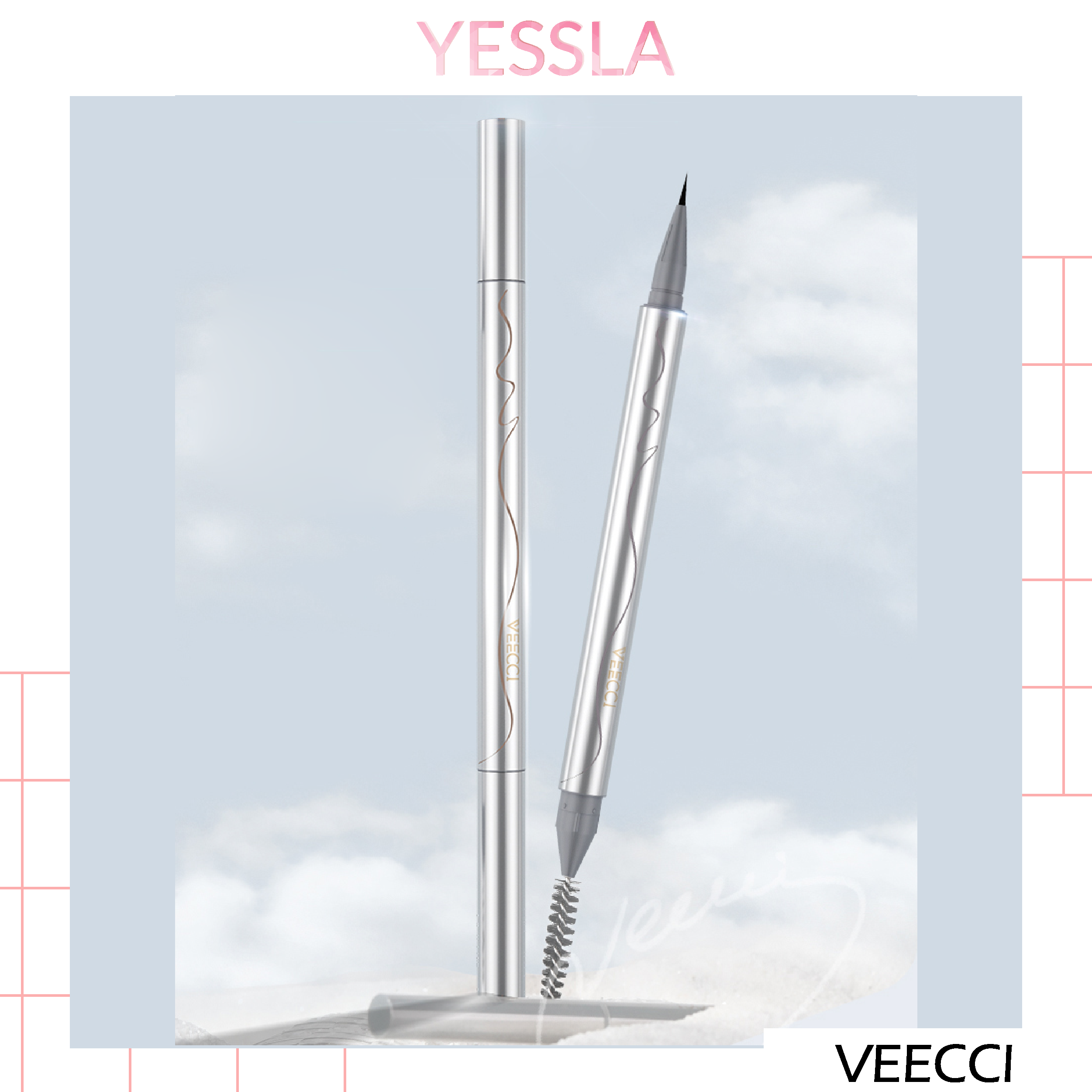 Veecci - Bút phẩy lông mày kẻ mày 3D dạng lỏng chống nước nét mảnh tự nhiên