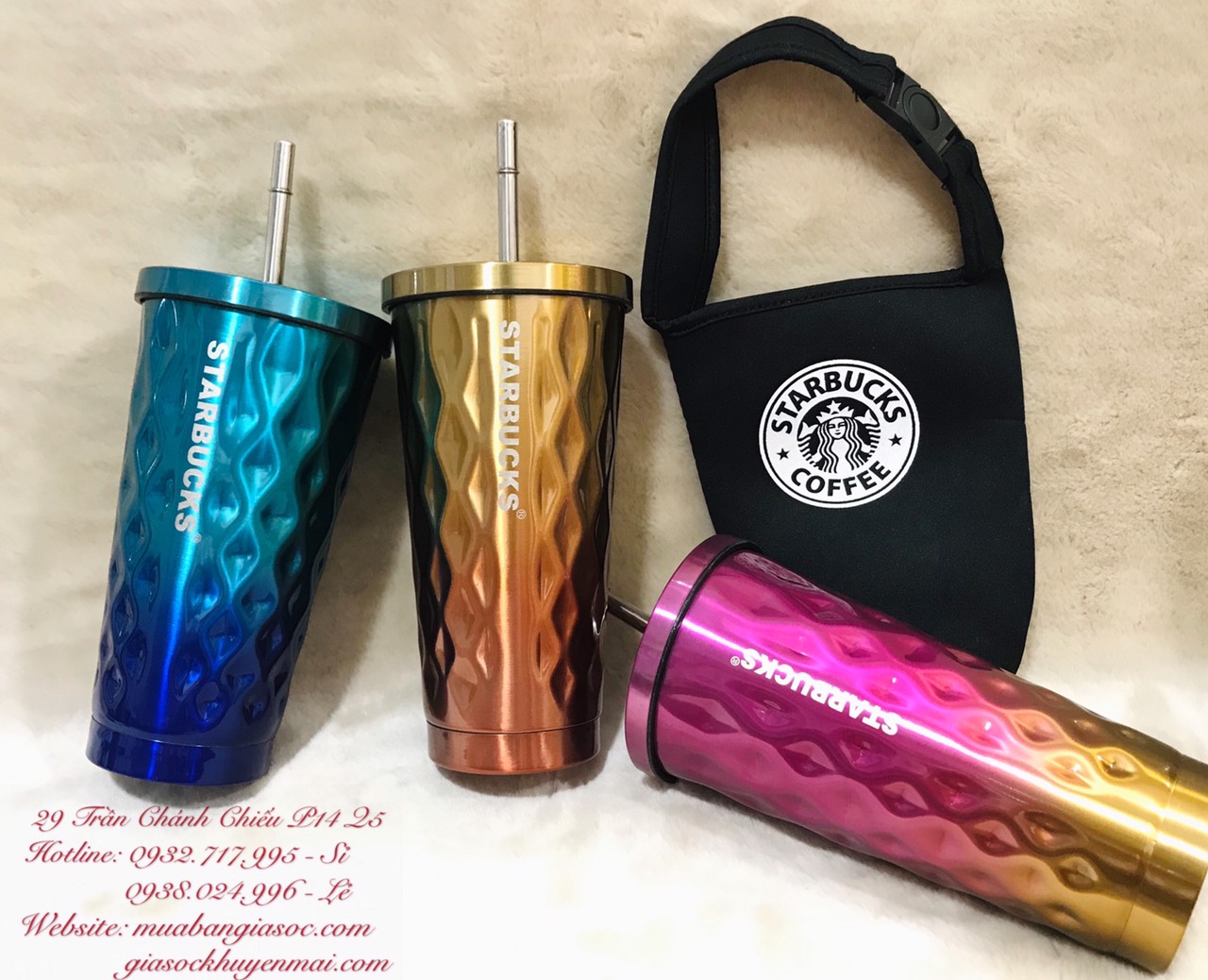 Ly giữ nhiệt starbuck kim cương + kèm túi
