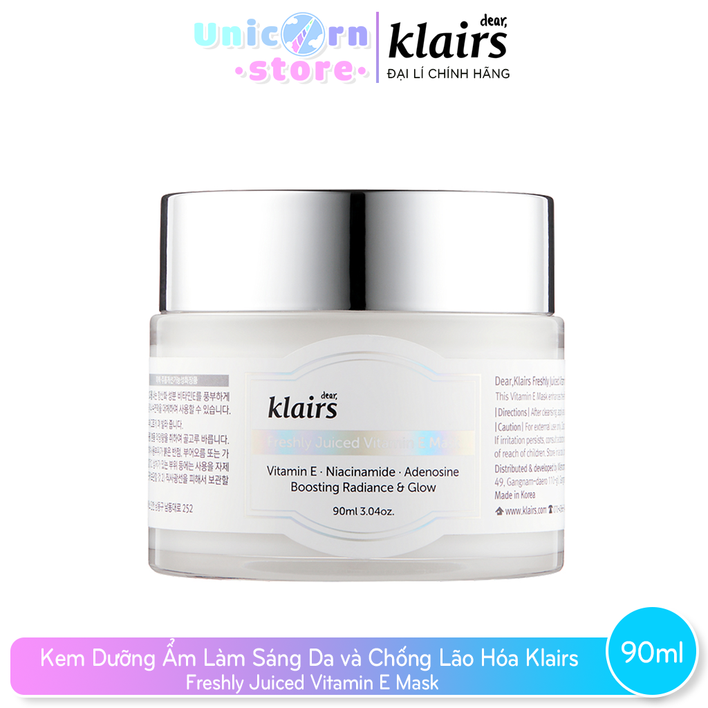 Kem Dưỡng 2 in 1 Cấp Ẩm, Làm Sáng Da và Chống Lão Hóa Chứa Vitamin E Klairs Freshly Juiced Vitamin E Mask 90ml