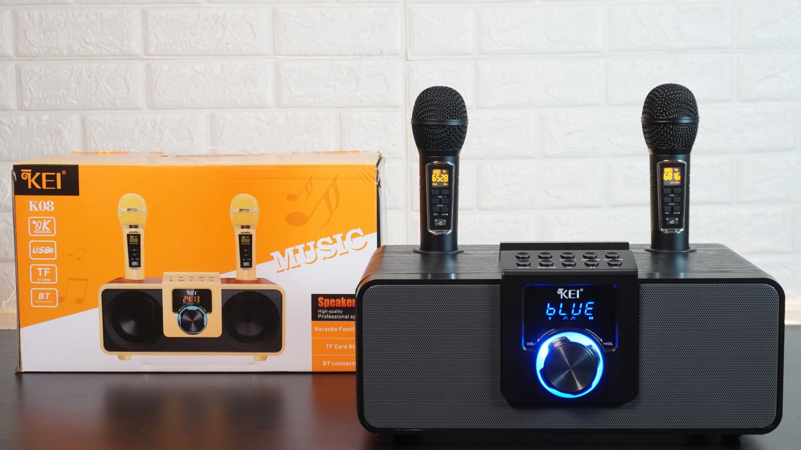 [Siêu Hót 2021]Loa karaoke qisheng,Loa karaoke bluetooth KEI K08 -Tặng kèm 2 micro không dây có màn hình LCD -Sạc pin cho micro ngay trên loa -Chỉnh bass treble echo,trên micro – Đầy đủ cổng kết nối USB, AUX, TF card, Sản Phẩm Bảo Hành 12T