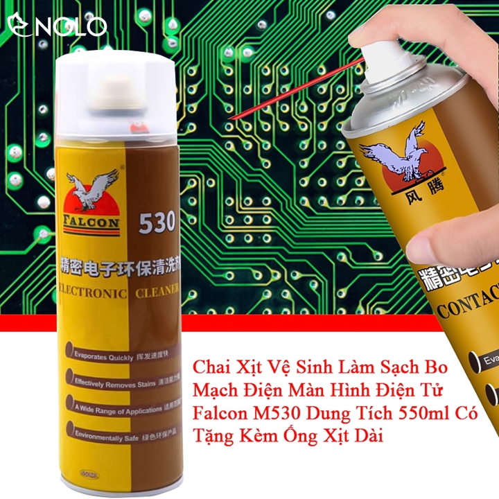 Chai Xịt Vệ Sinh Làm Sạch Bo Mạch Điện Màn Hình Điện Tử Falcon M530 Dung Tích 550ml Có Tặng Kèm Ống Xịt Dài