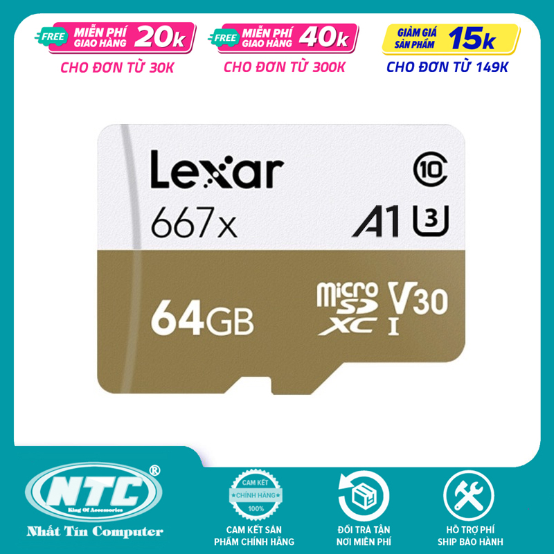 Thẻ nhớ MicroSDXC Lexar Professional 667X V10 U3 4K A1 64GB R100MB/s (Vàng) - Không Box - Nhất Tín Computer