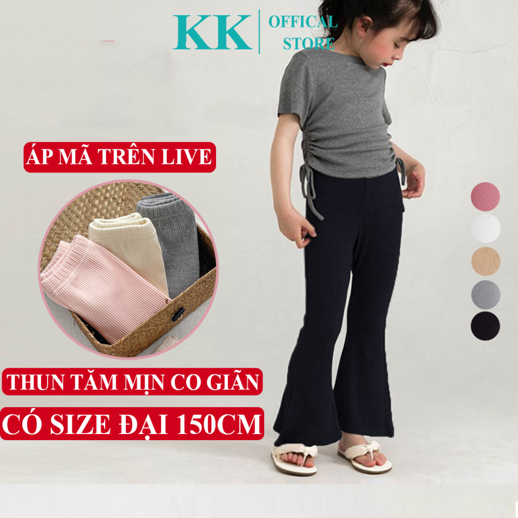 Quần dài ống loe cho bé gái, quần legging ống loe dài bé gái kookoo thun tăm dày dặn co giãn