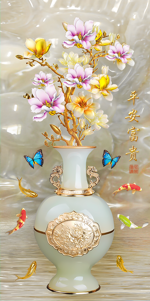 Tranh 3D bình hoa dán tường nhiều mẫu lựa chọn