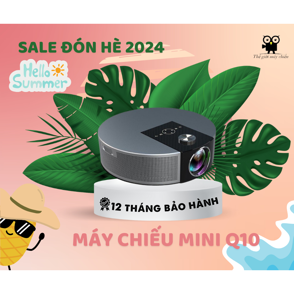 Máy chiếu q10 kèm màn chiếu phản quang tăng sáng 40% 100in dán tường và chân tripod, tặng ngay tài khoảng xem phim