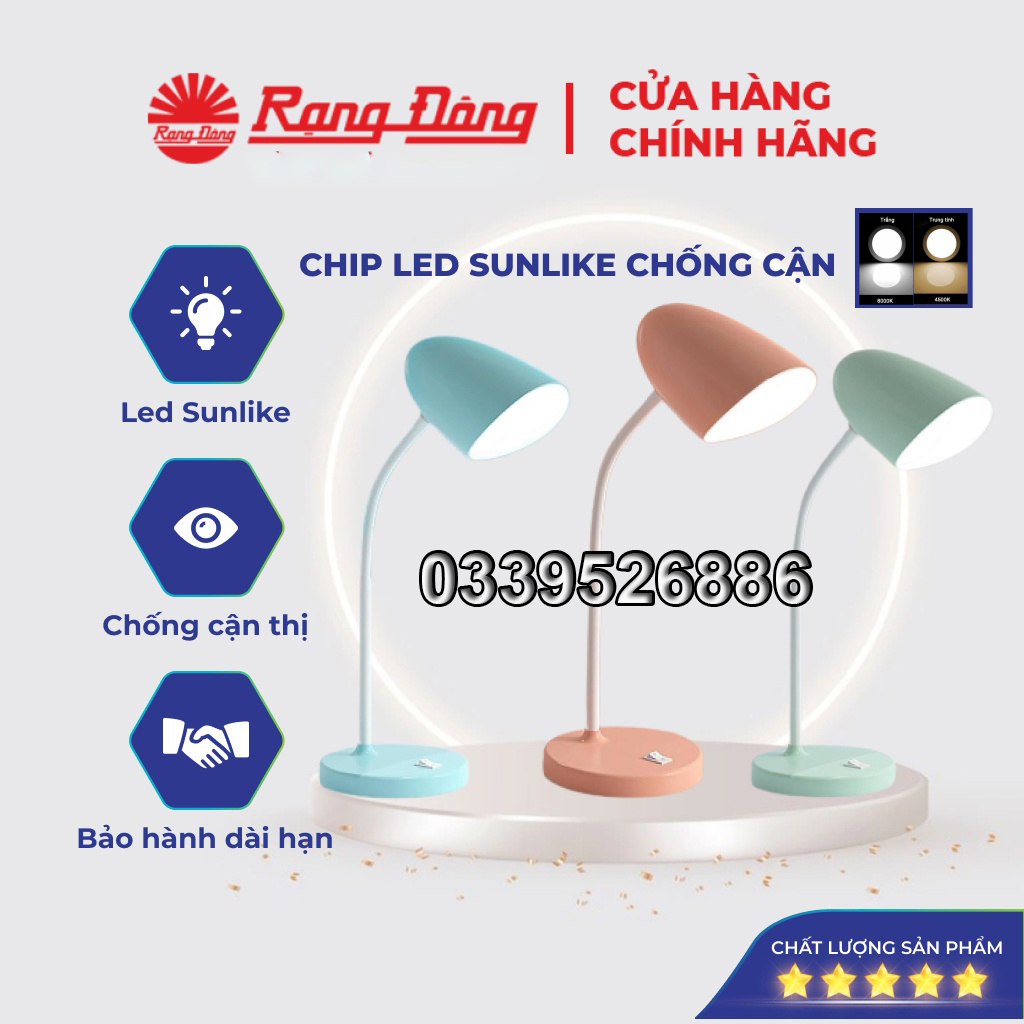 Đèn học LED chống cận thị Rạng Đông 6W, Đèn học để bàn, Đèn bàn công nghệ LED SUNLIKE giúp ánh sáng như ánh sáng tự nhiên (RD-RL-38.LED)