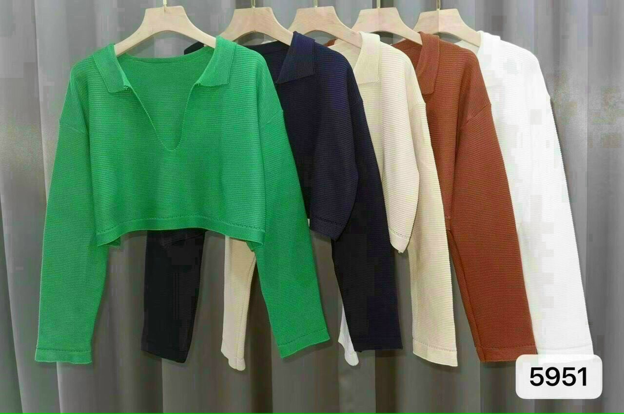 Áo kiểu nữ len gân cổ trụ croptop tay dài thời trang cực xì teen