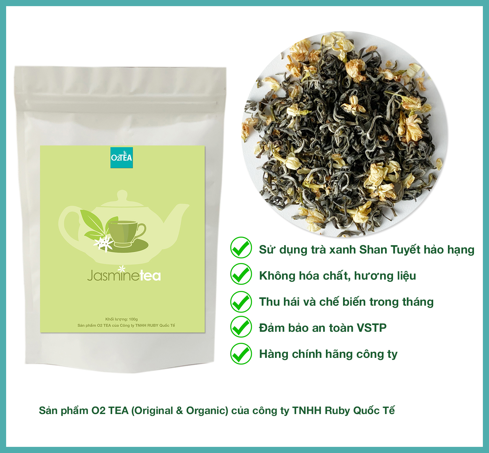 Trà xanh hoa nhài túi zip 200g - trà o2 tea