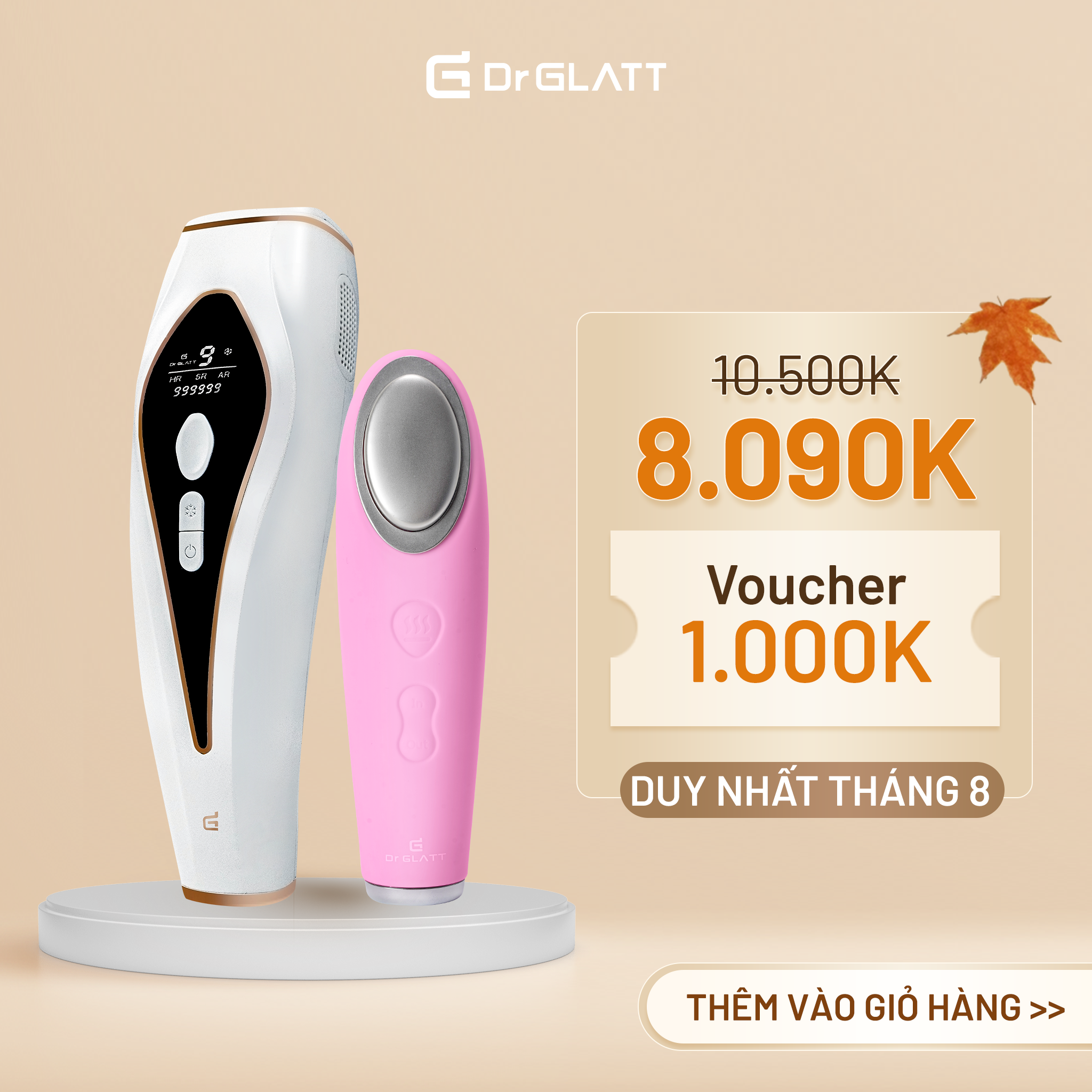 Set máy triệt lông lạnh và máy rửa mặt dr glatt - triệt lông vĩnh viễn, tẩy trang, massage mắt