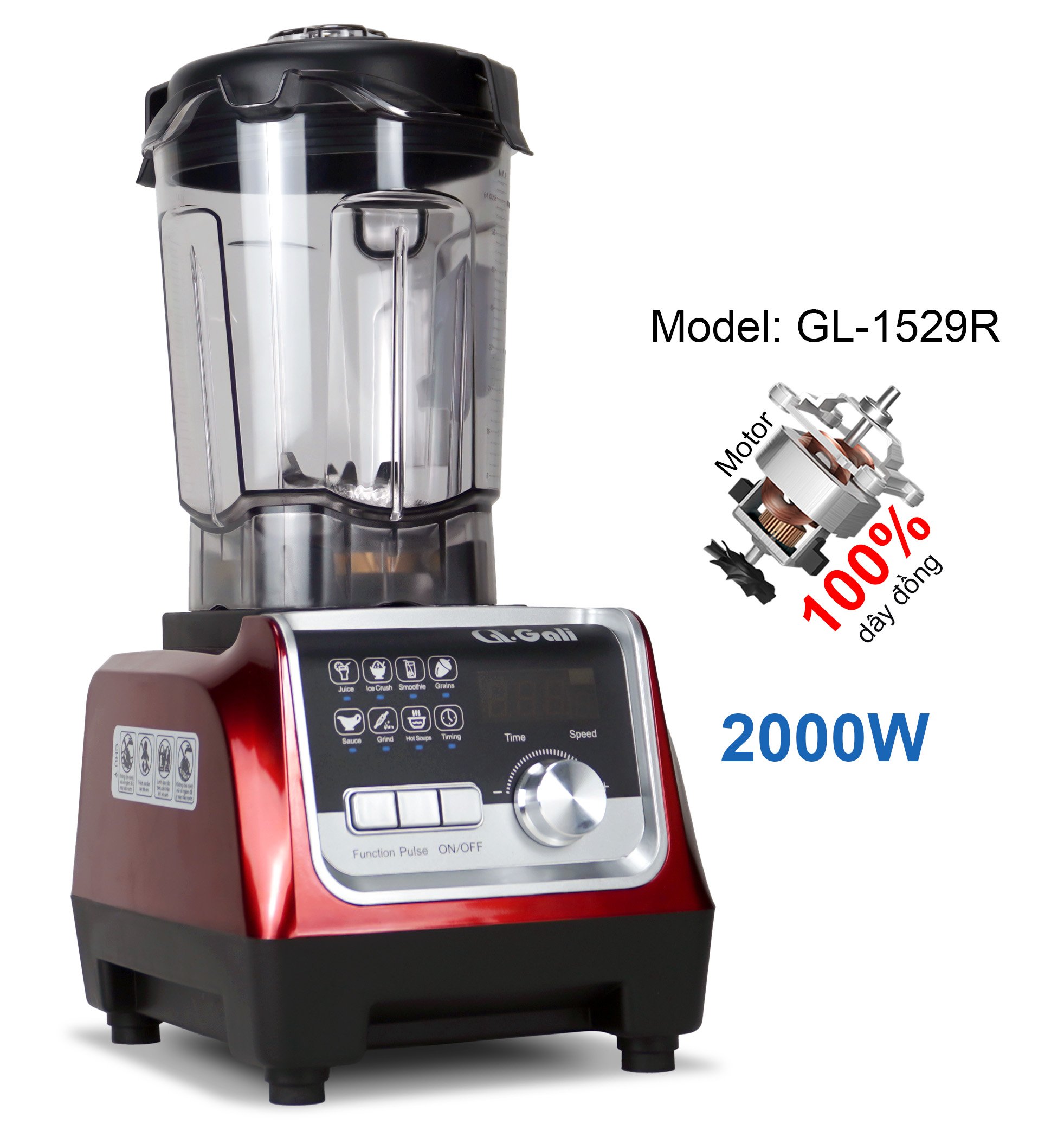 Máy xay sinh tố công nghiệp đa năng Gali, công xuất 2000w, dung tích 2.0 lít bảo hành 2 năm