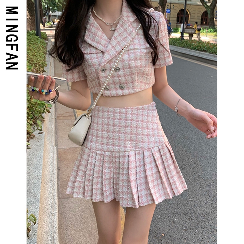 [ORDER] Set dạ áo crop ngắn tay + chân váy đuôi cá phong cách Hàn Quốc