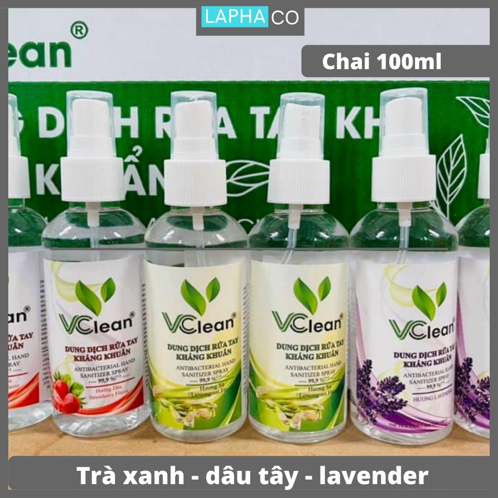 Xịt rửa tay khô Vclean Lavender sát khuẩn mềm mịn da 100ml