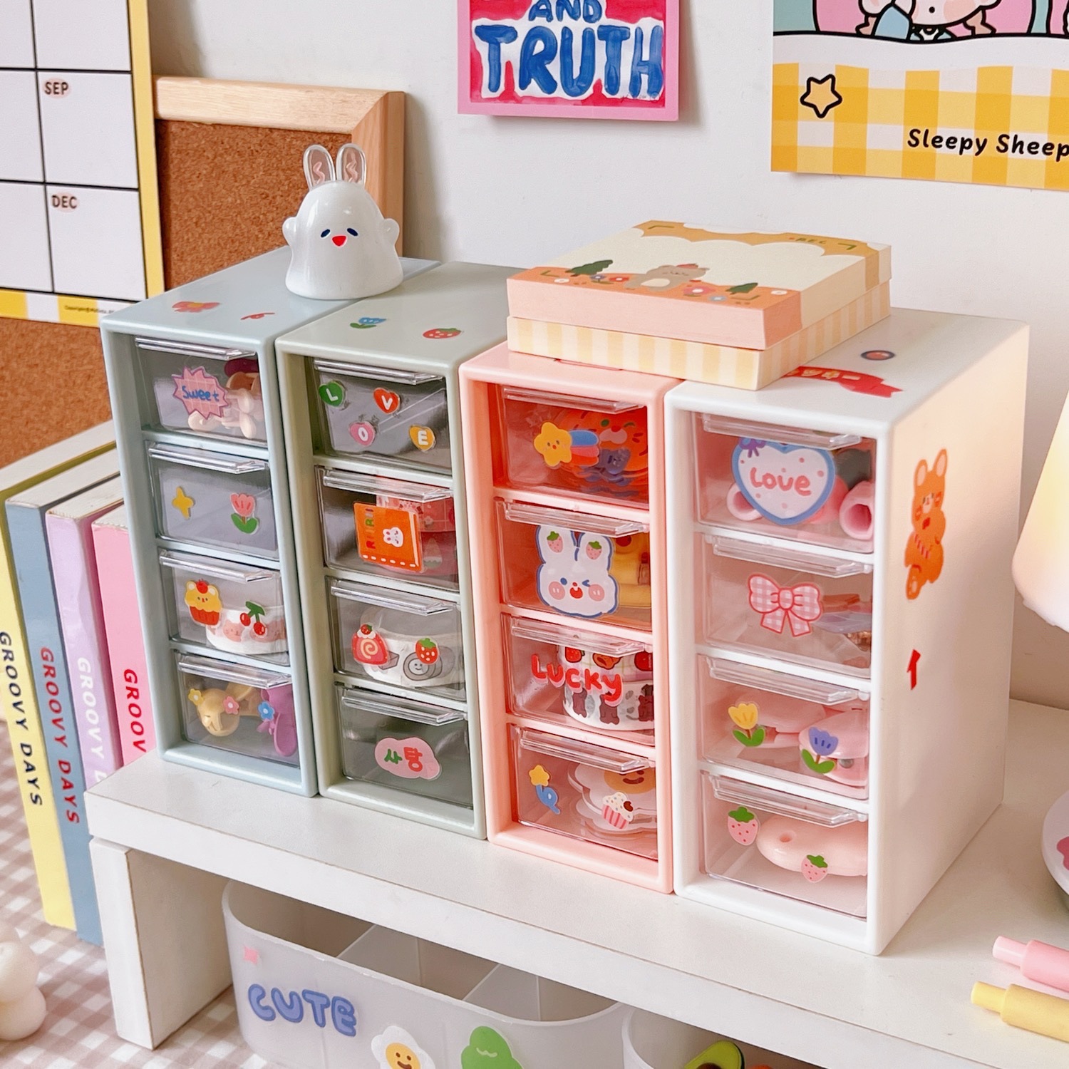 Hộp lưu trữ 4 ngăn kéo trong suốt | Bookstore KyoPyo