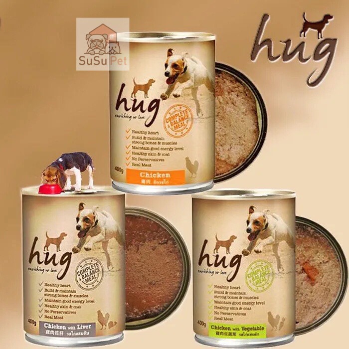 Pate cho chó hug lon 400gr có 3 vị