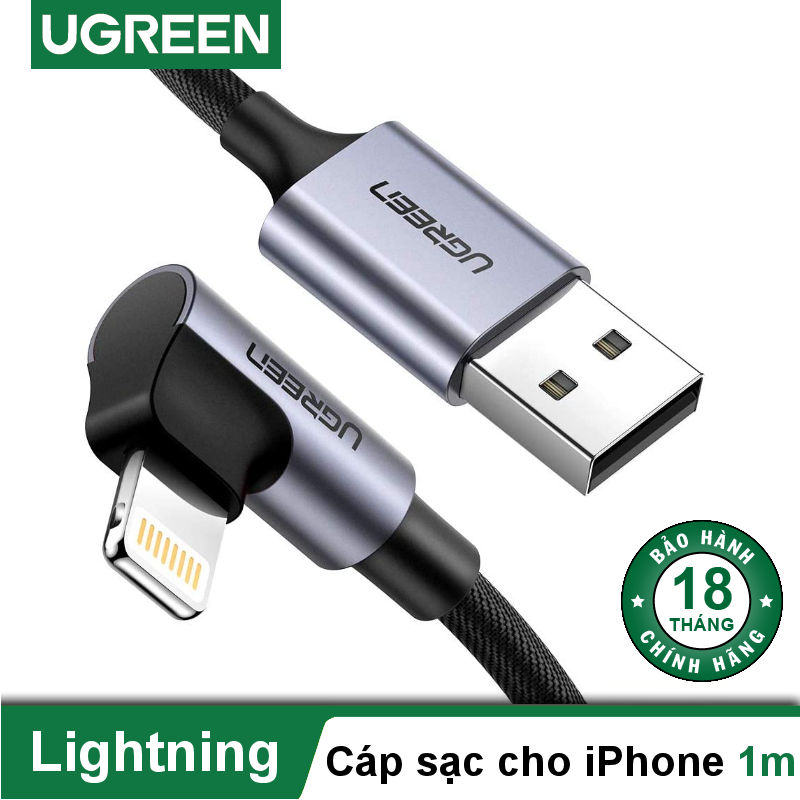 Cáp sạc cổng Lightning cho iPhone/iPad dây bện một đầu vuông góc 90 độ dài 1m US299 Cáp sạc cổng Lightning cho iPhone/iPad dây bện một đầu vuông góc 90 độ dài 1m US299