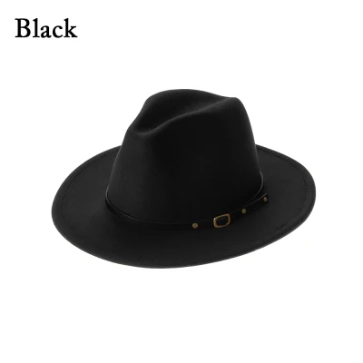 DOYOURS Vintage with Belt Buckle Wide Brim Autumn Winter Panama Jazz Hat Felt Fedora Hats Outback Hat Cowboy Hat (9)