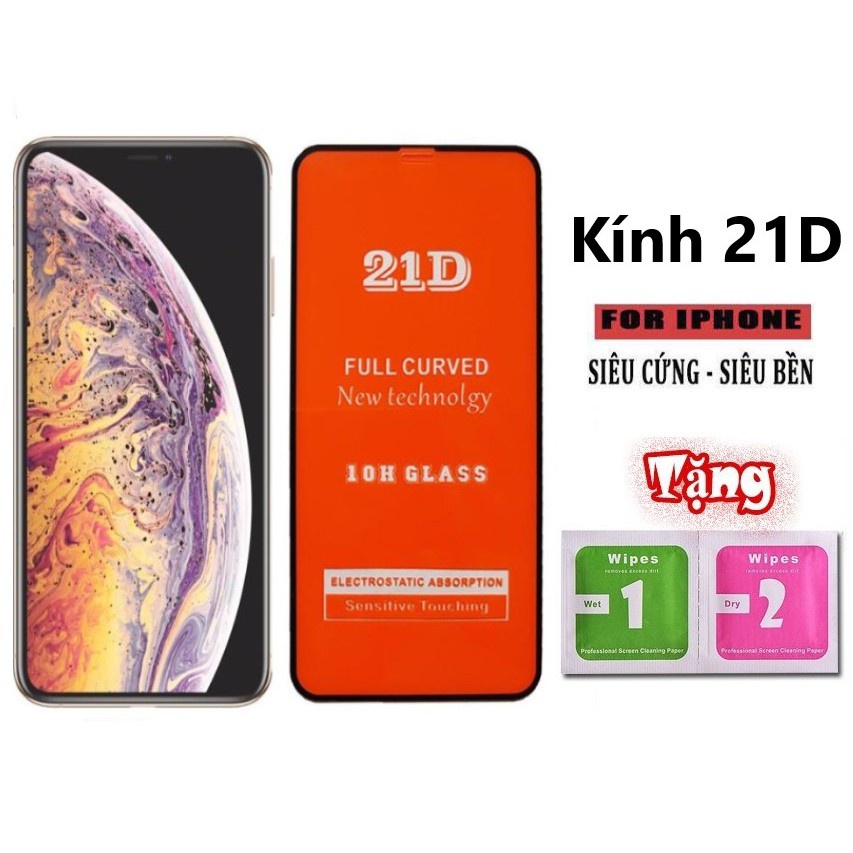 Kính cường lực full màn 21d vàng, miếng dán màn hình ip 7 8 plus, iphone x xs max, ip 11 12 13 pro max