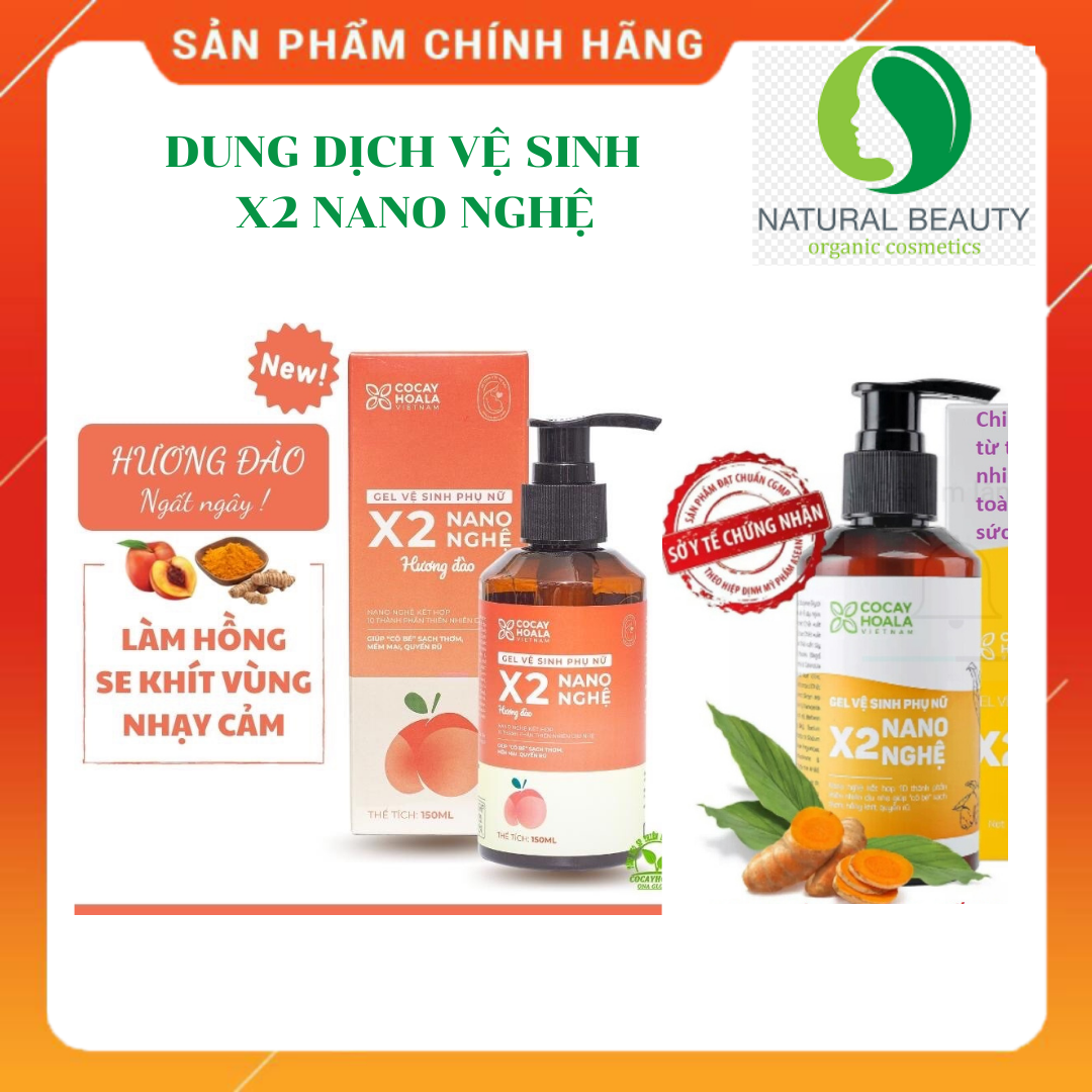 Combo 2 lọ Gel vệ sinh phụ nữ X2 Nano Nghệ hươn chanh tây + hương đào Cỏ Cây Hoa Lá hết viêm ngứa,hồng thơm,150 ml